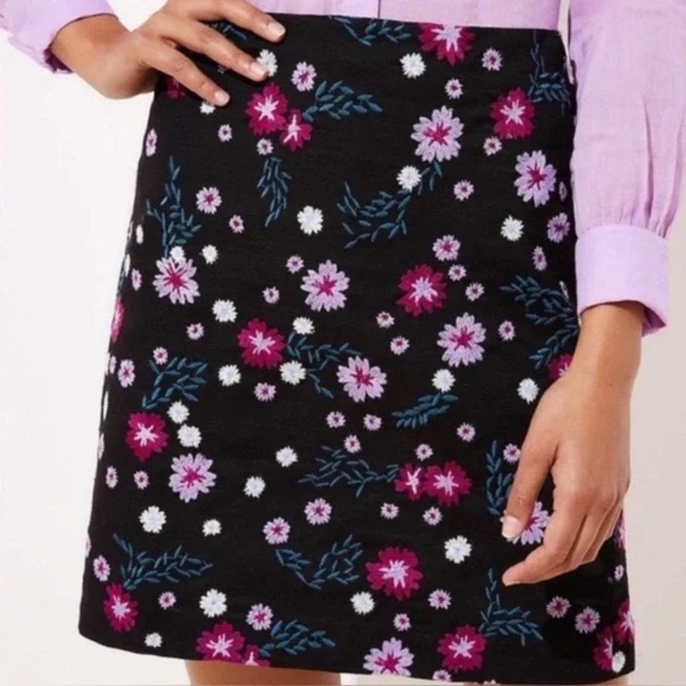 LOFT Black Skirt with Pink Floral Design